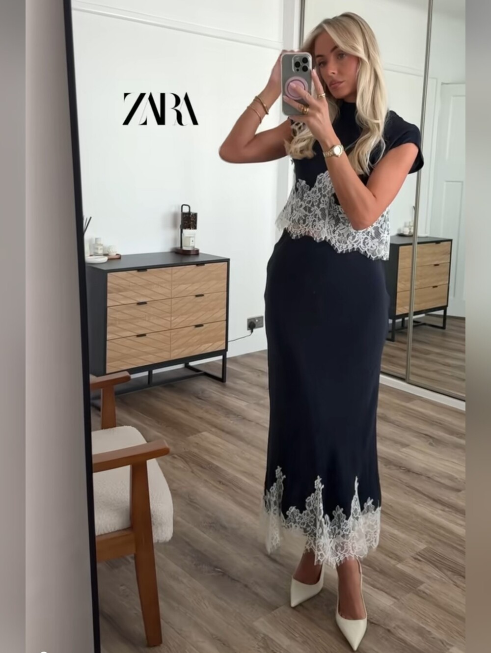 ZARA LACE TRIM MIDI SKIRT